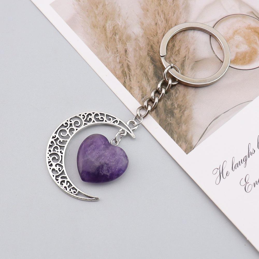 Natural Crystal Stone Love Moon Handmade Winding Pendant Keychain Bag Pendant Love Keyring K69