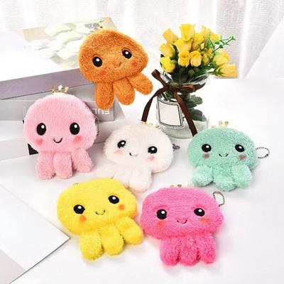 Kawaii Karikatür Mini Küçük Ahtapot Peluş Sıfır Cüzdan Kız Sevimli Peluş Madeni Para Cüzdanı Anahtar Saklama Çantası Çocuk Tatil Partisi Hediyeleri