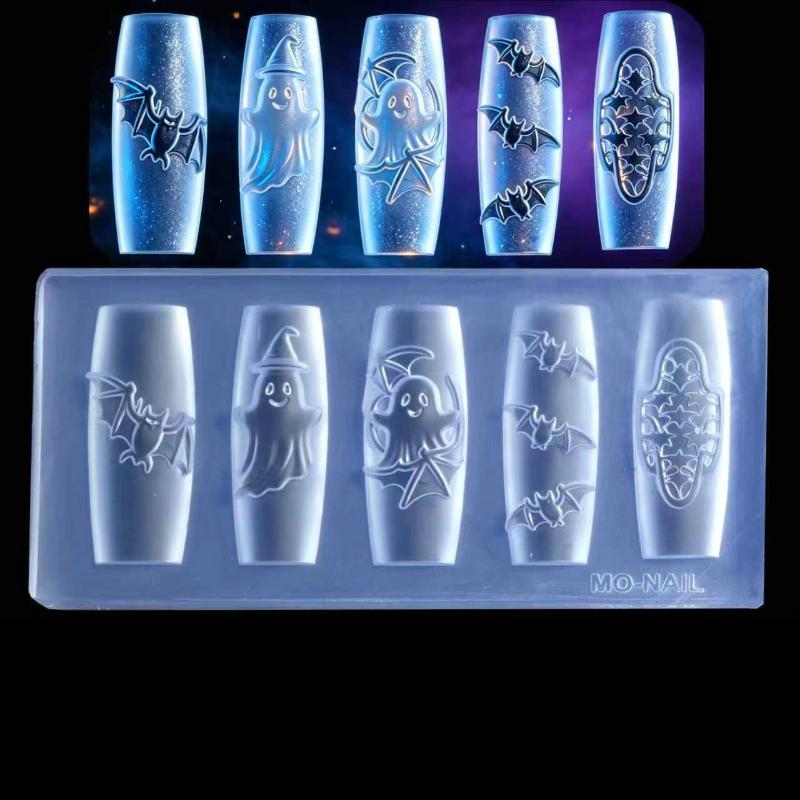 Cartoon Halloween Element Nail Silicone Mold Ghost Skull Pumpkin Grave Shape Carving 3D Jewelry Soft Template Manicure Supplies