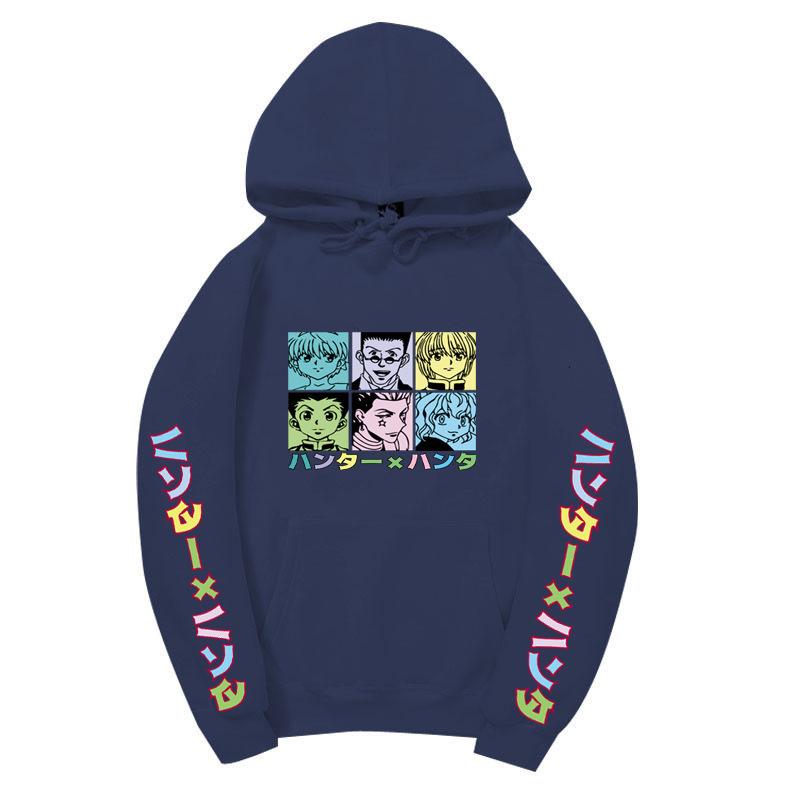 Hunter X Hunter Six Characters Grid Hoodie Color Japanese Sleeve Print Anime Casual Hooded Sweatshirt Pullover