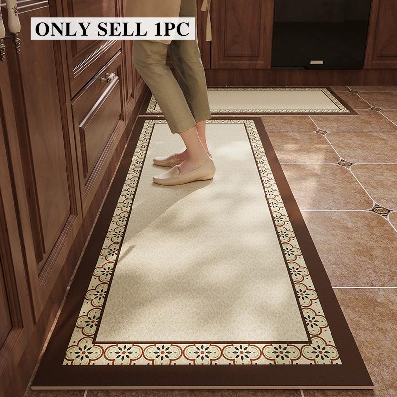 Kitchen Floor Mat Anti-slip Oil-proof Carpet Pvc Leather Waterproof Foot Mats Long Strip Rug American Retro Home Decoration Rugs