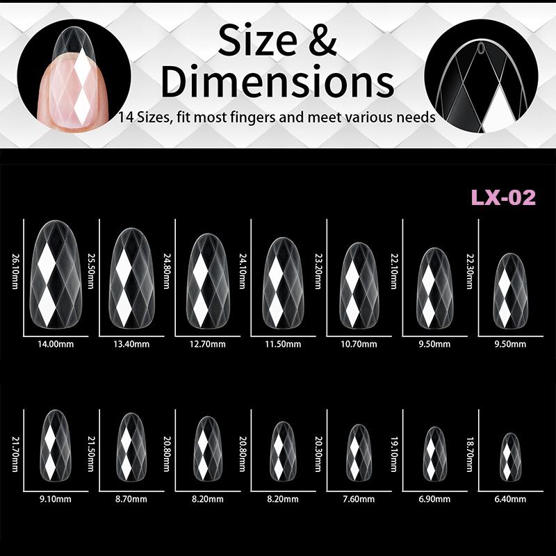 Luxury Diamond Almond Press On False Nail Tips Classic Trapezoidal Full Cover Soft Fake Nails Extension DIY Manicure Salon Tools