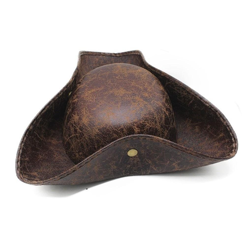 Chapeau de Pirate Cosplay Couleur Unie Cuir Synthétique Chapeau Tricorne Adulte Chapeau de Cowboy Western Drôle Halloween