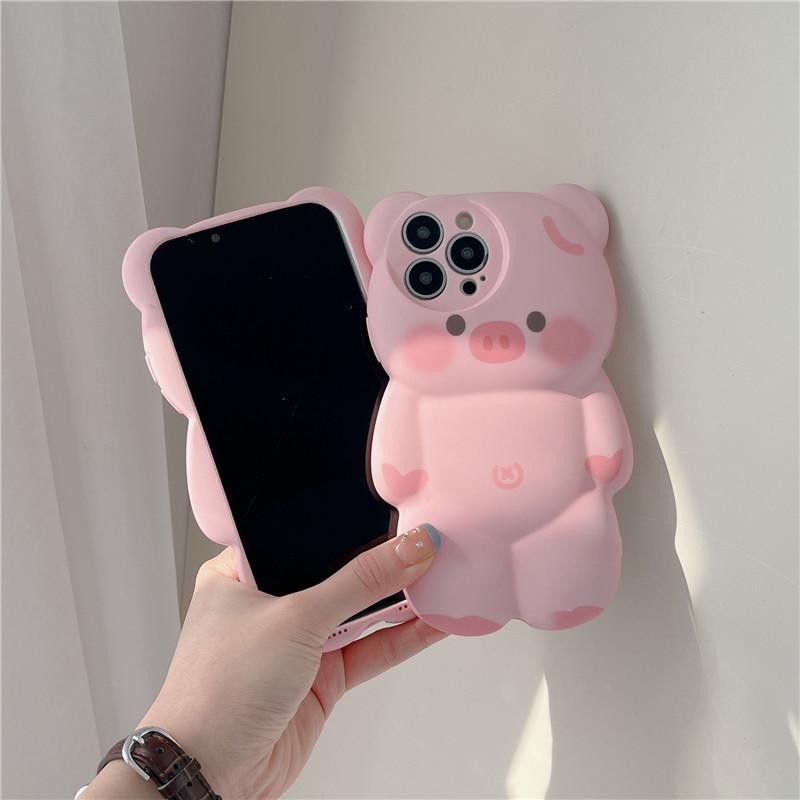 Cartoon Pink Pig Anti-Fall Phone Case for iPhone 14/13/12/11 Pro Max