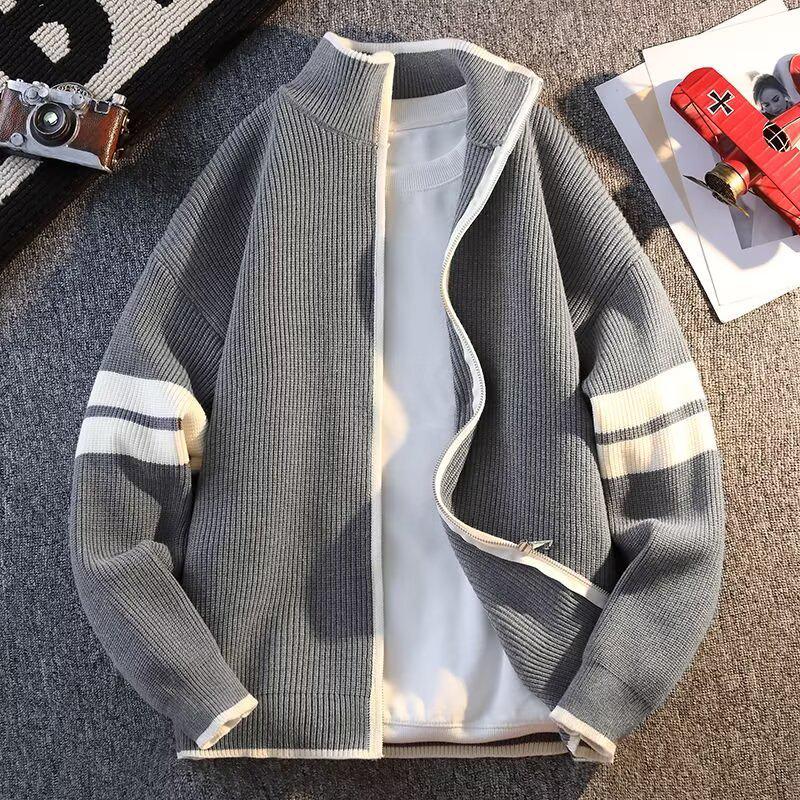 Унисекс Корейский Вязаный Кардиган в Две Полоски 2XL