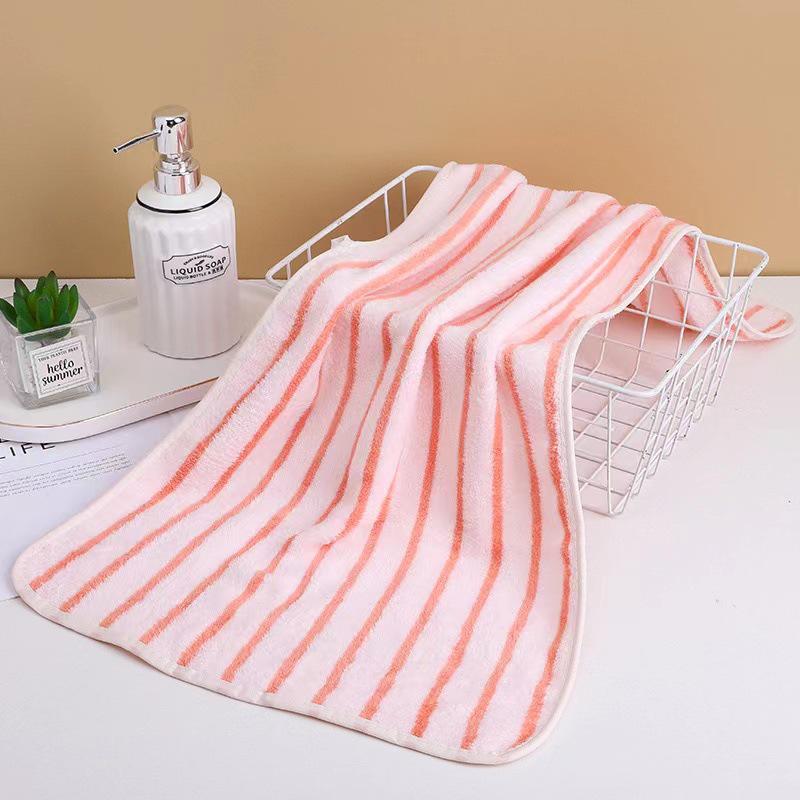 Striped Coral Fleece Bath Towel - Absorbent, Thickened Beach & Household Use