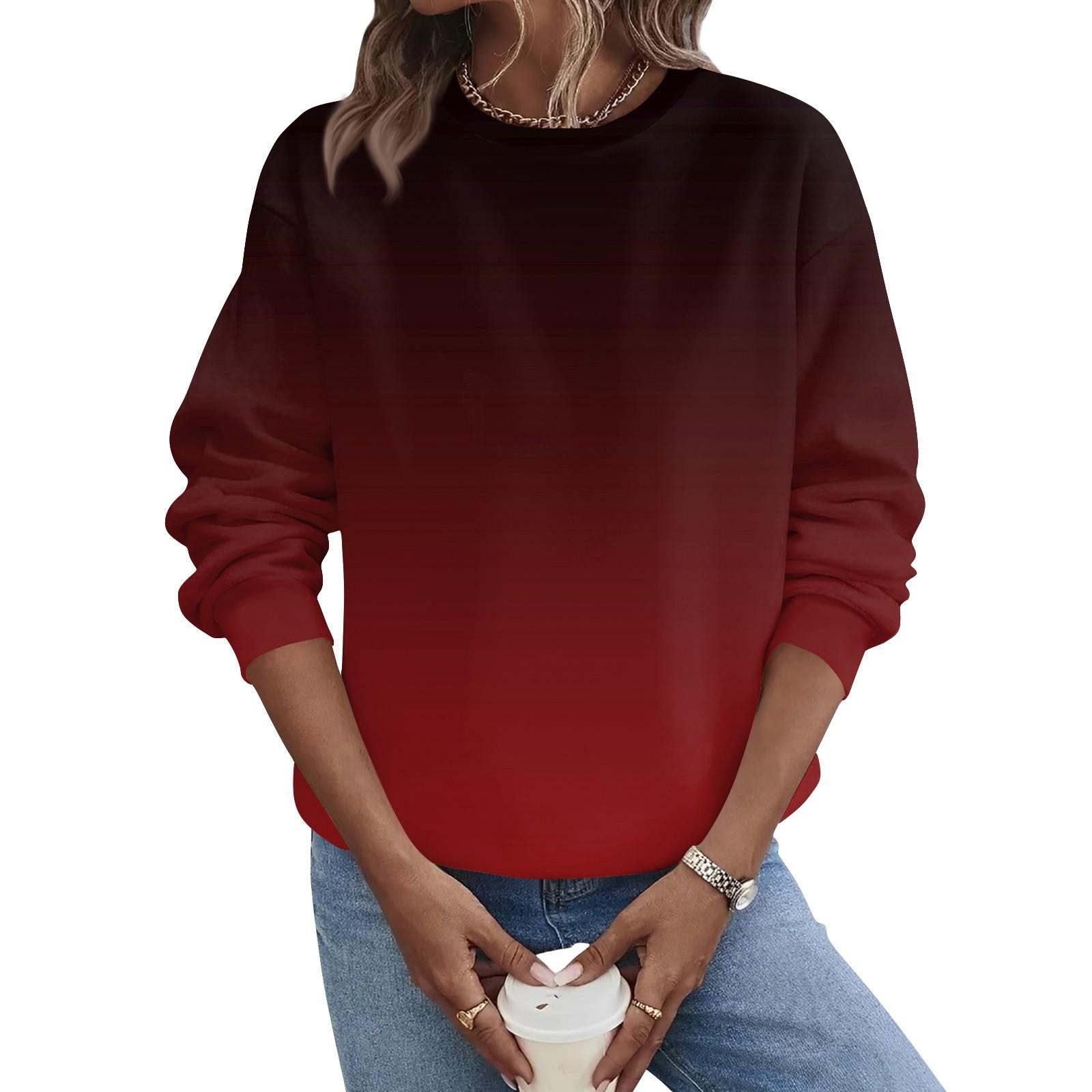 

Женская осенне-зимняя повседневная толстовка с круглым вырезом и длинным рукавом с принтом XL винный