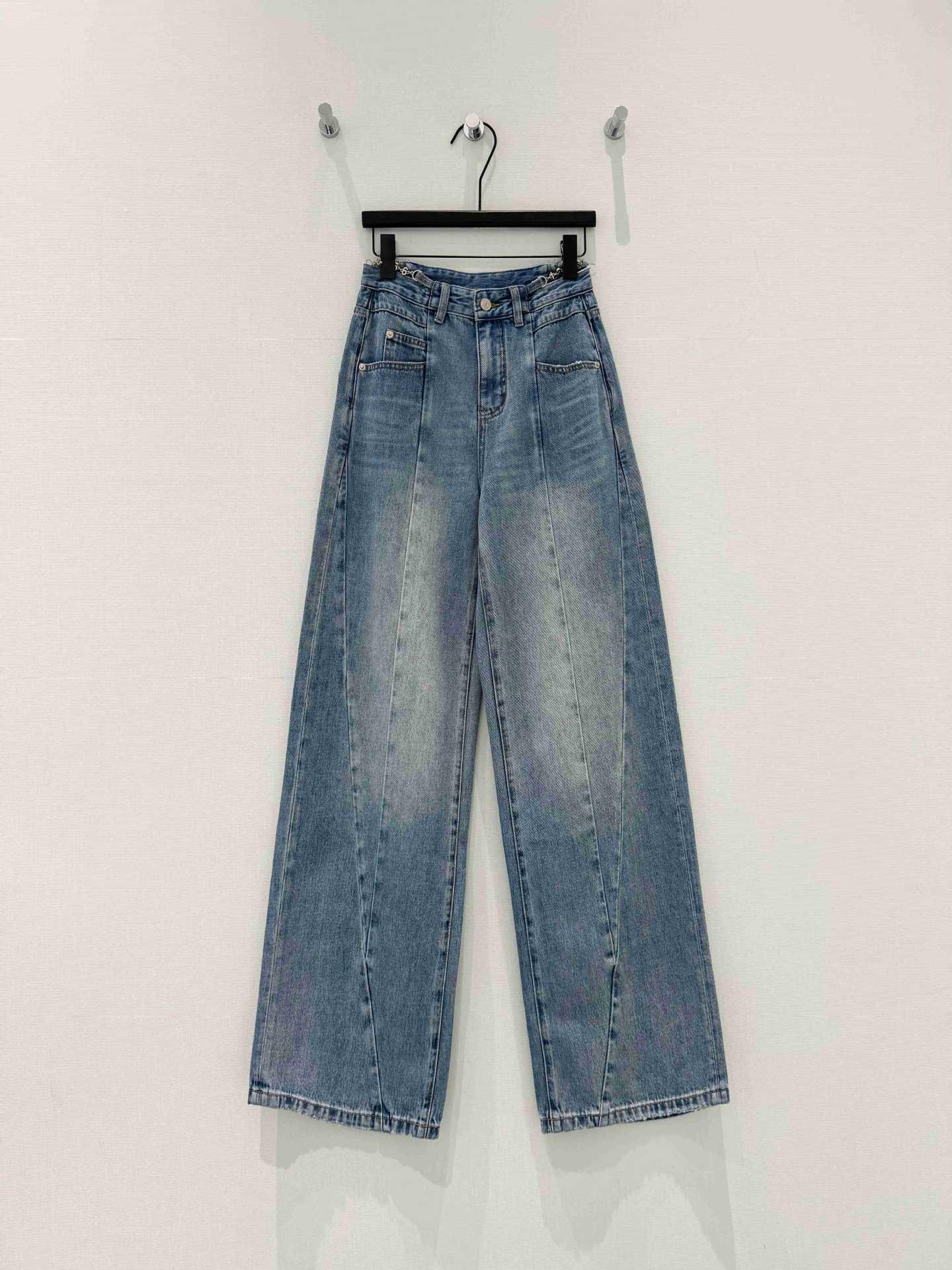 Women s High-Waisted Blue Washed Patchwork Slim Straight Denim Pants XL