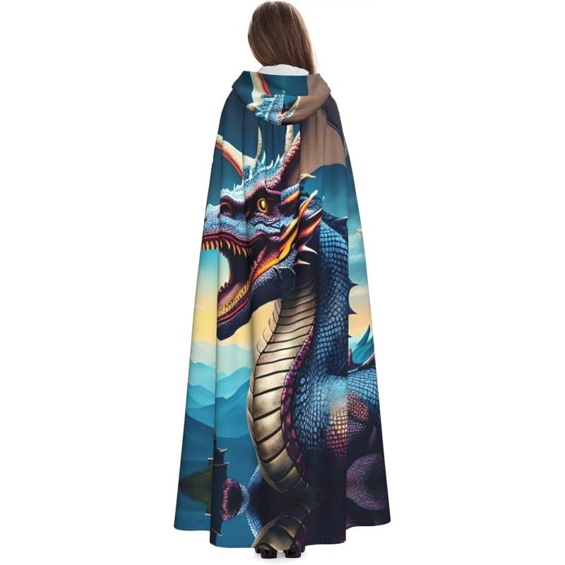 Roaring Dragon Prints Hooded Cloak for Halloween, Role-playing, and Costume Parties - Comfortable and Durable Unisex