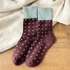 Mid-calf Socks for Women, Spring and Autumn Color-blocking Pile Socks, Retro Polka Dot School Style Cotton Socks for Women