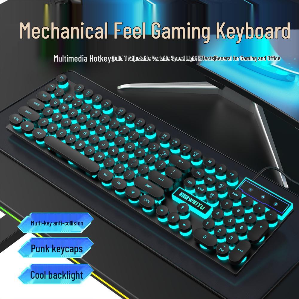 Retro Punk Mechanical Wired Keyboard & Mouse Set for Gaming and Office