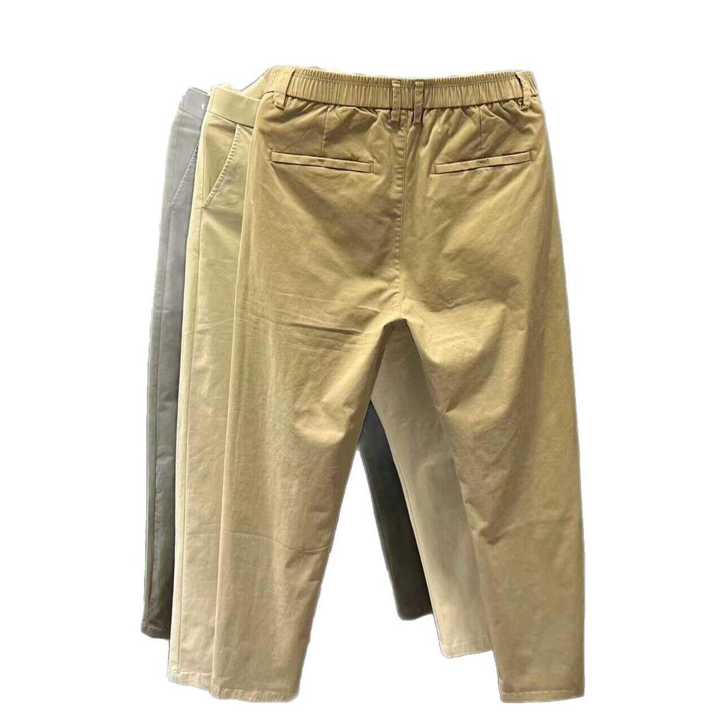 Men's Cotton Casual Tapered Pants - Spring/Autumn Trendy Nine-Point Straight-Leg Style