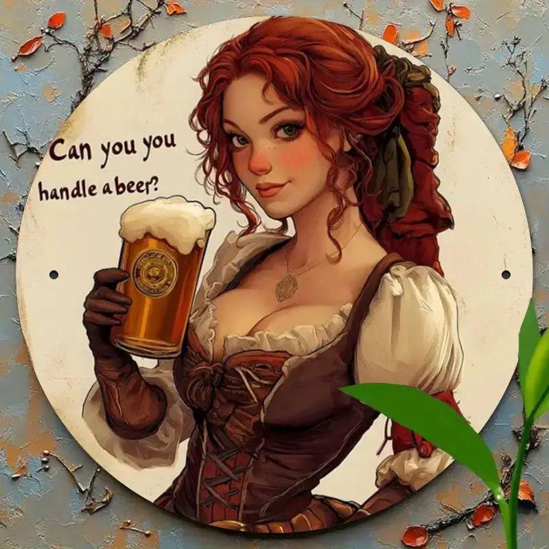 Retro Girl Tin Metal Logo Round Painting for Bar Restaurant