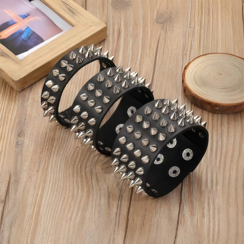 Modern Pointed Studs Multi Layer Leather Bracelet Adjustable Secure For Fashion Lovers Stylish Accessory Perfect Gift