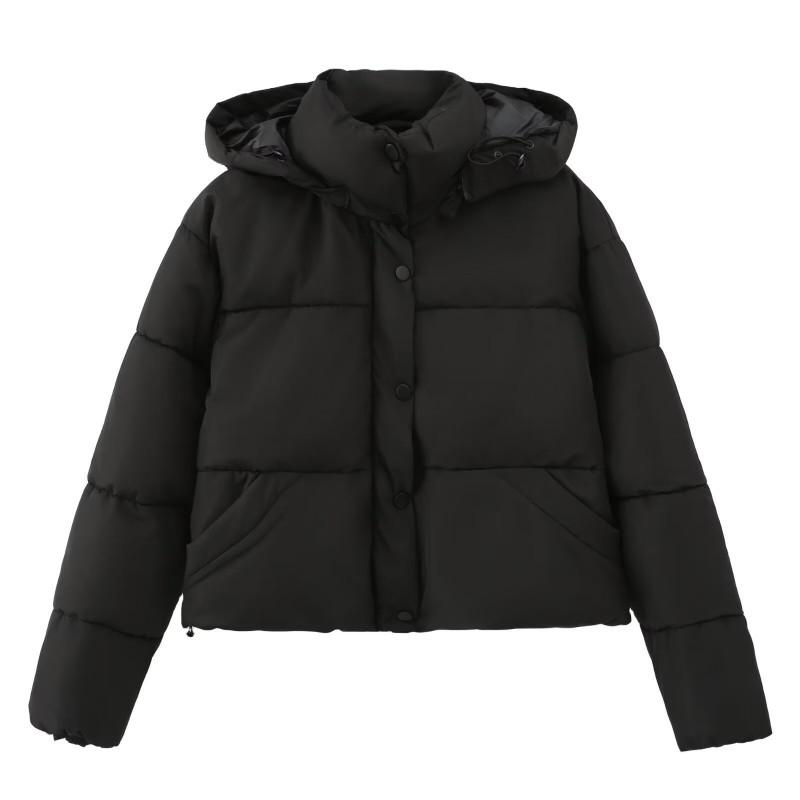 Womens Hooded Short Cotton Puffer Jacket Casual Loose Fit Winter Warm Coat Black White Mint Green