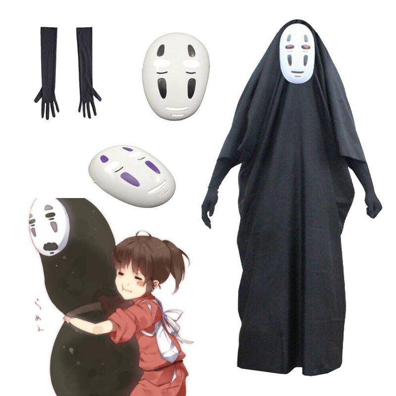Away Spirited No Face Man Cosplay Costume Clothes Long Robe Mask Gloves Set Full