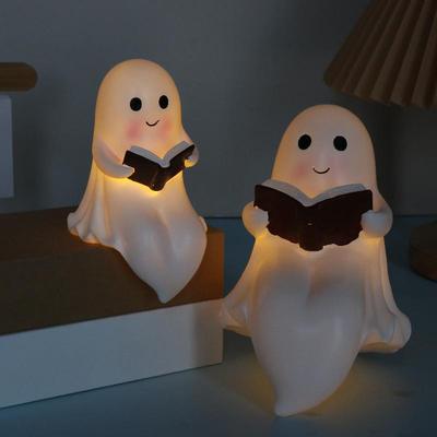 Ghost Halloween Decor Night Light Halloween Decorations Indoor Ghost Reading Book Figurine Book Lovers Gifts Table Decorations/
