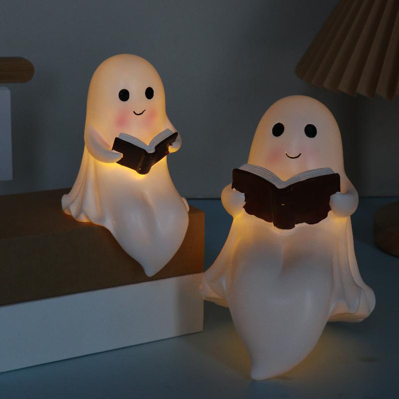 Ghost Halloween Decor Night Light Halloween Decorations Indoor Ghost Reading Book Figurine Book Lovers Gifts Table Decorations/