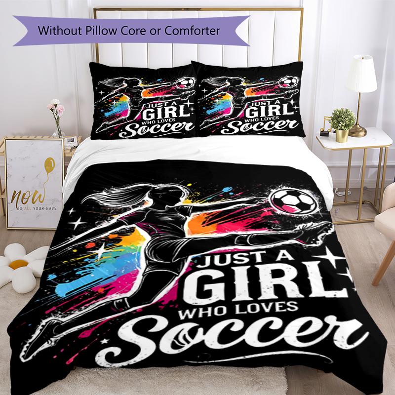 3pcs Soccer Bedding Set Duvet Cover Closure Includes 1 Duvet Cover & 2 Pillowcases, Soft and Comfortable for All Seasons.