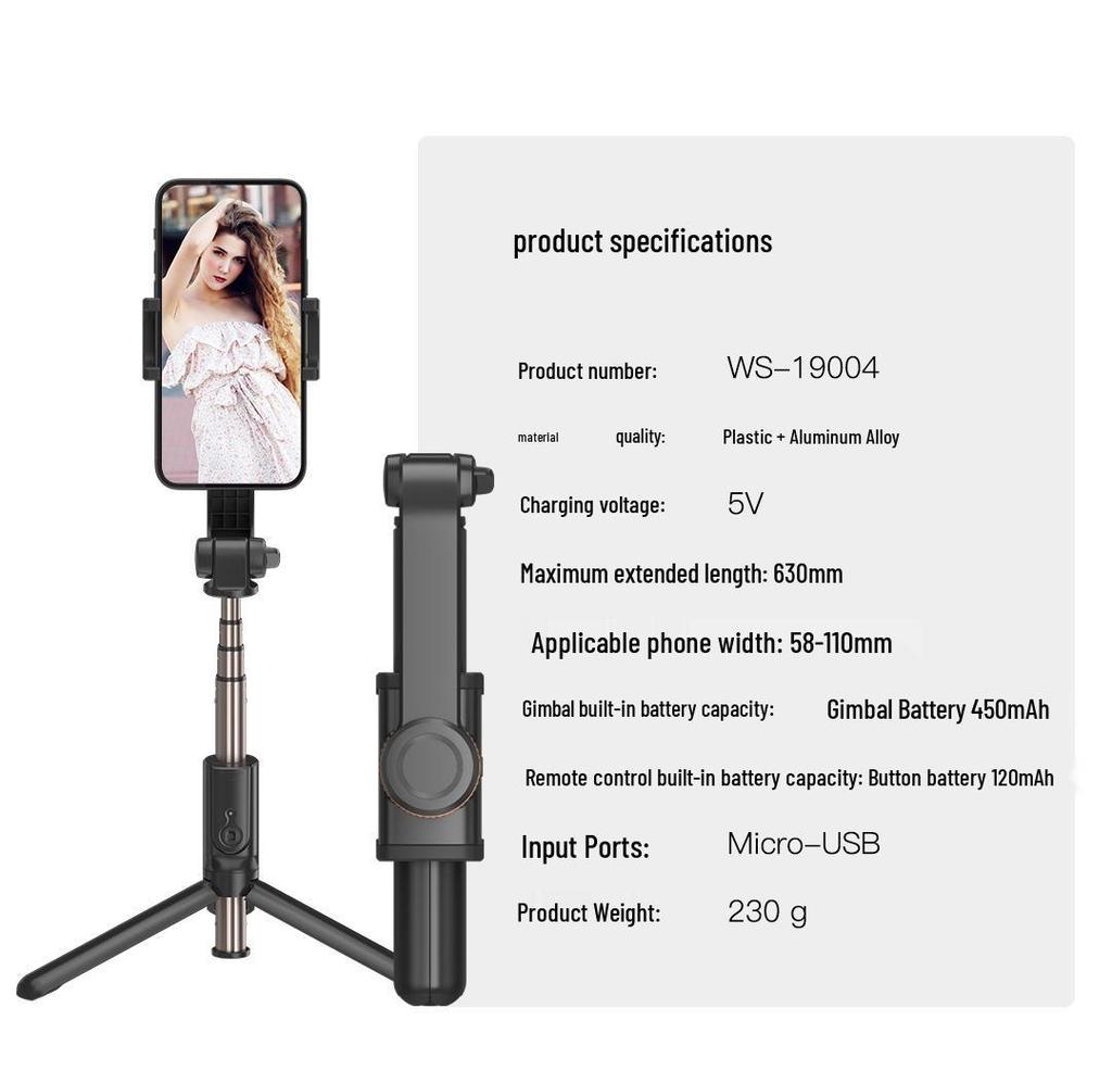 Bluetooth-Selfie-Stick aus Aluminiumlegierung mit Gimbal-Stabilisator gegen Verwacklungen & für vertikale Aufnahmen
