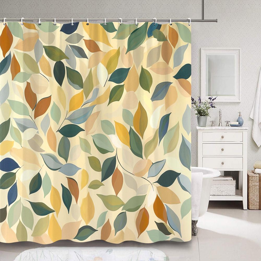 Modern Simple Colourful Leaf Shower Curtain Botanical Pattern Polyester Fabric Shower Curtains Bathroom Decoration With Hooks