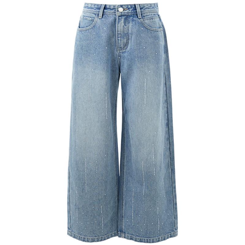 SanCai Lyocell Rhinestone Wide-Leg Jeans