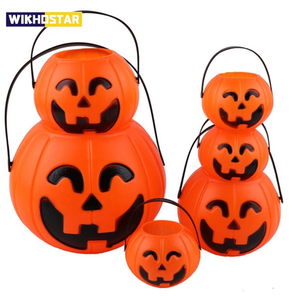 1 Set of 3Pcs Large Medium and Small Portable Pumpkin Buckets for Halloween Ghost Festival Bar Home Decoration Sugar Filling Jar