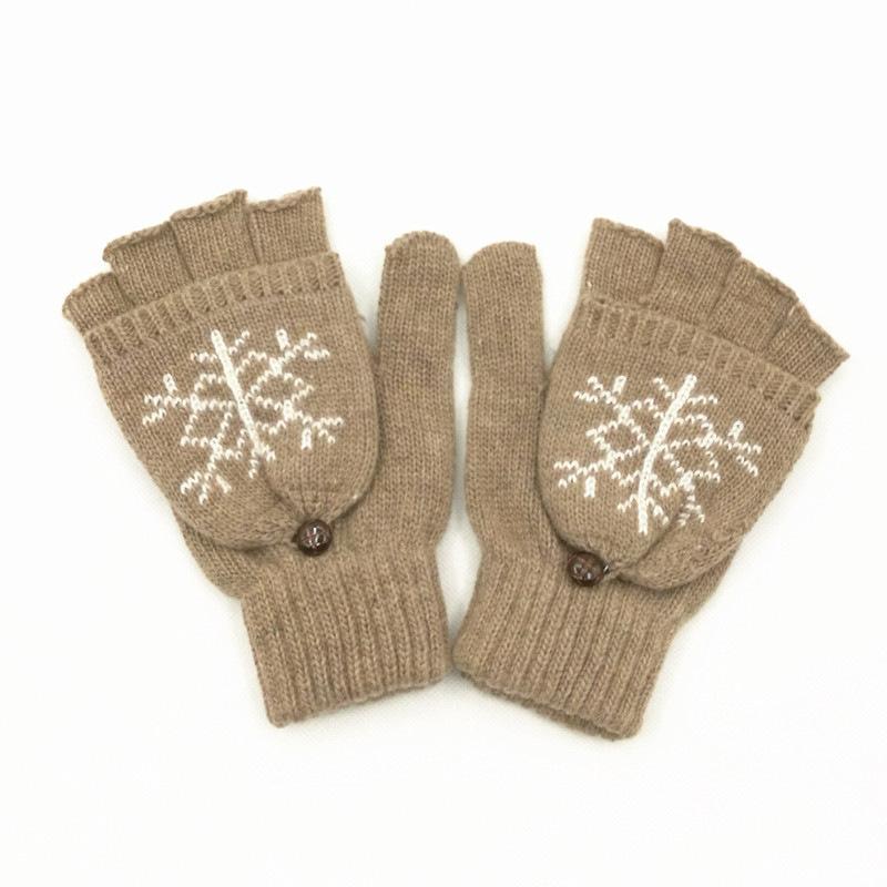 Gloves Men'S And Women'S Snowflake Flip Dual-Purpose Knitted Gloves Warm Jacquard Half-Finger Gloves