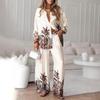 European & American Fashion Printed Cardigan and Wide-Leg Pants Set