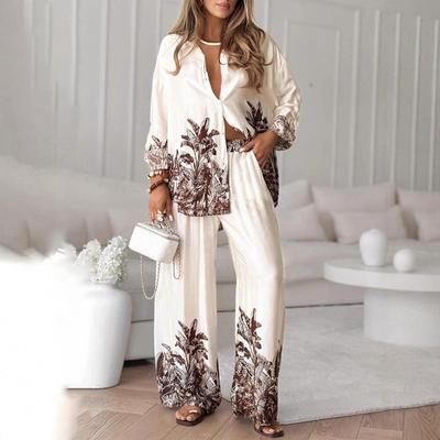 Ensemble Cardigan Imprimé et Pantalon Large Mode Européenne & Américaine
