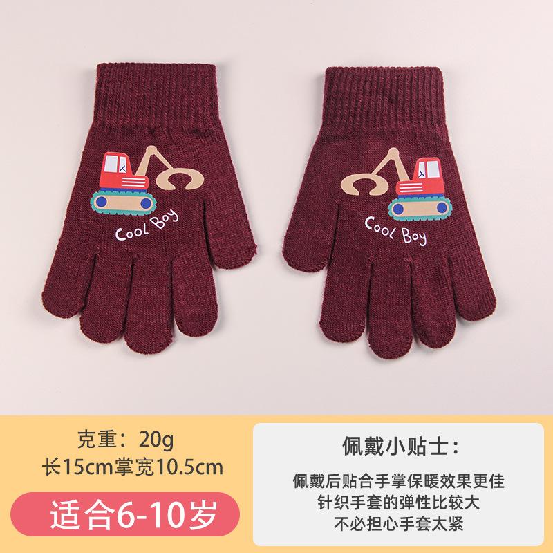 Children's winter boys gloves warm and cold five-finger girls knitted girls cute cartoon knitted wool