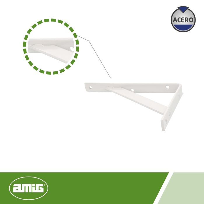 Console renforcée - amig - 9 - acier - 250 x 150 mm - blanc
