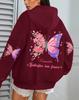 Farfalle Amore Fiori Print Women'S Hoodie Fall Loose Casual Pocket Fleece Jumper
