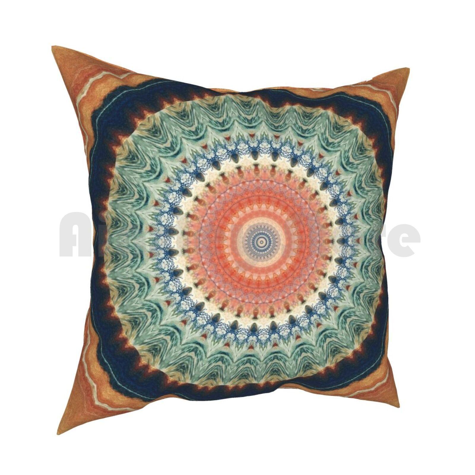 Indigo Dark Blue And Orange Mandala Pillow Case Printed Home Soft DIY Pillow Cover Curtains Mats Mandala Dark Blue Orange 30x30cm 12x12in