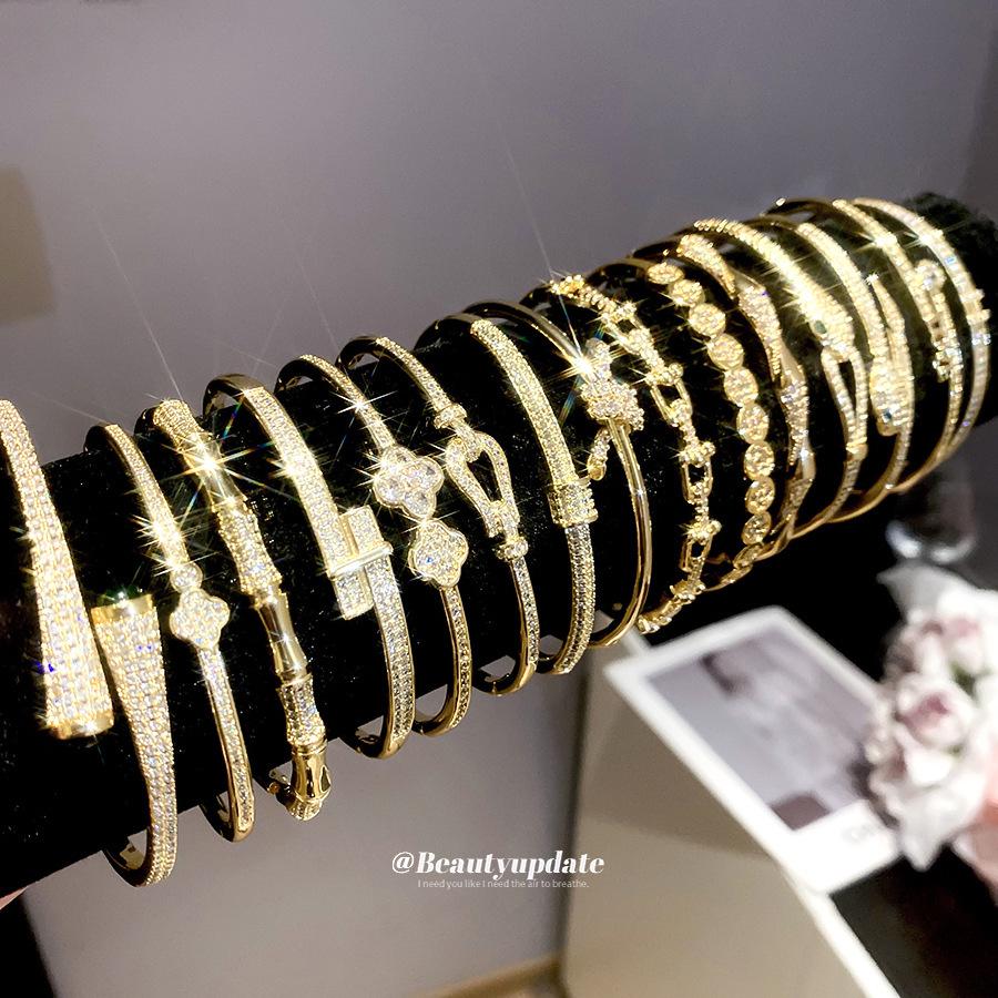 Banquet Luxury 18k Gold-Plated Zircon Snake Bracelet - Fashionable High-End Jewelry for Women