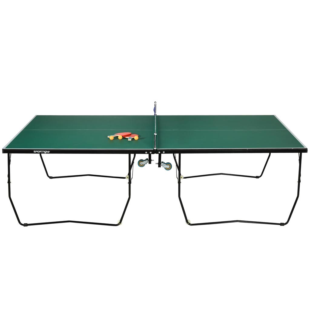 9FT Folding Tennis Table, with 8 Wheels, for Indoor Use, Green