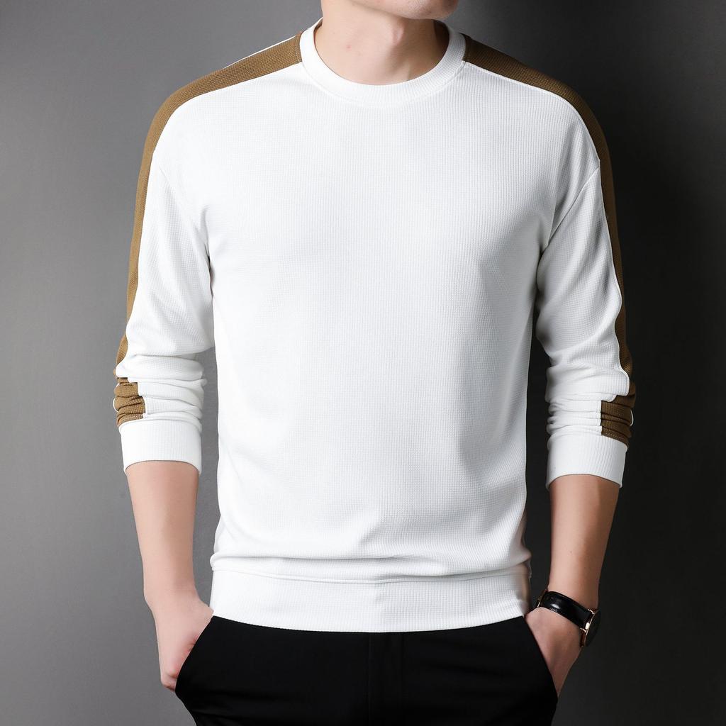 Spring New Style Young Men's Patchwork T-shirt Long-sleeved Bottoming Shirt Trendy Men's Sweatshirt Long-sleeved