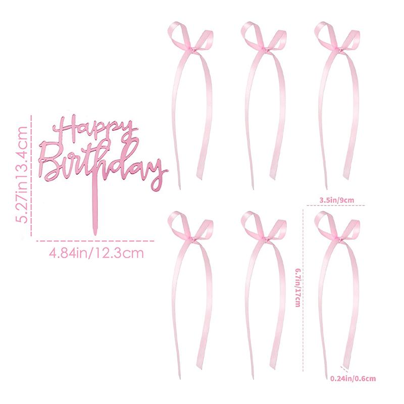 

7Pcs Acrylic Letter Cake Decorating Multipurpose Funny Black Bows Polyester Happy Birthday Sign Ribbion Cake Topper