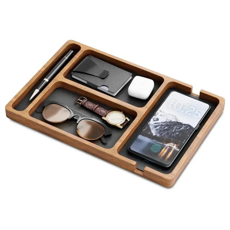 Wooden Office Desktop Storage Box Solid Wood Partition Box Mobile Phone Headphone Debris Storage Box Wooden OrganizerTray