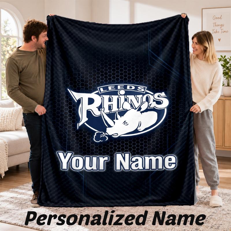 Leeds Rhinos Personalized Flannel Blanket Custom Name Text Soft Throw Blanket Home Decor