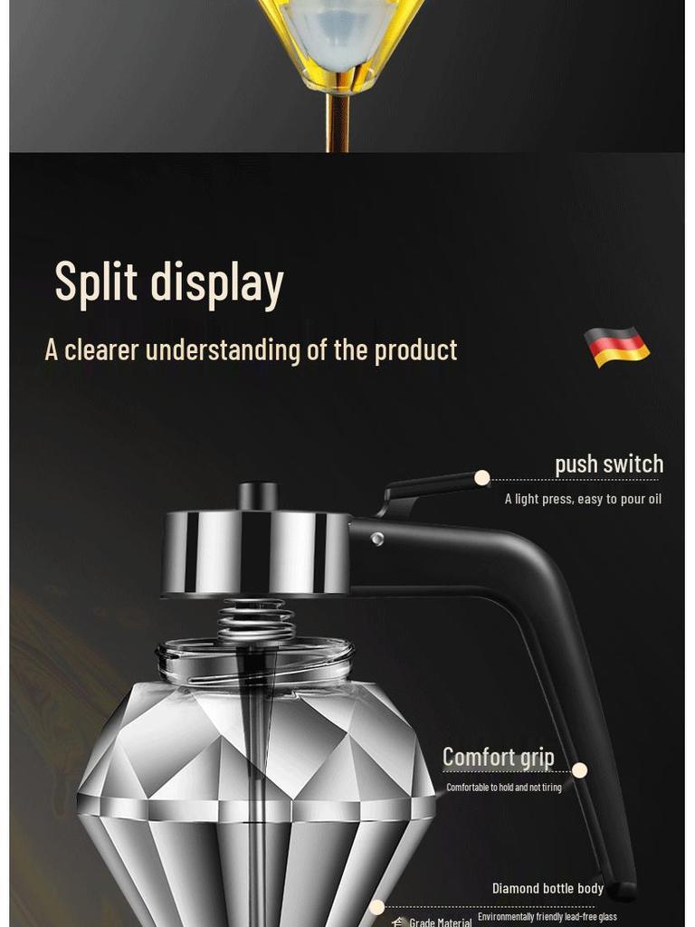 Diamond Glass Press-Type Oil Pot - Transparent, Exquisite Design, Visible Colors