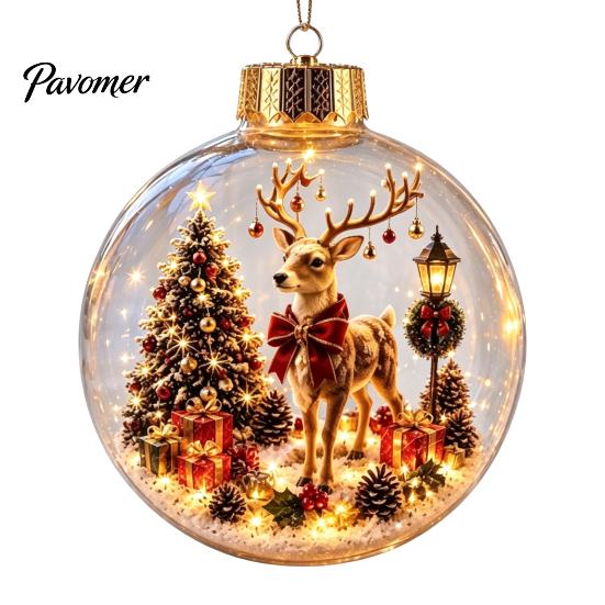 Weihnachtsbaumschmuck Story Ornament, 8 cm Kugel-Hängedekoration mit Mini-Feiertagsszene, Bruchfeste Kugeln im Inneren, Klarer Kunststoff-Weihnachtsanhänger