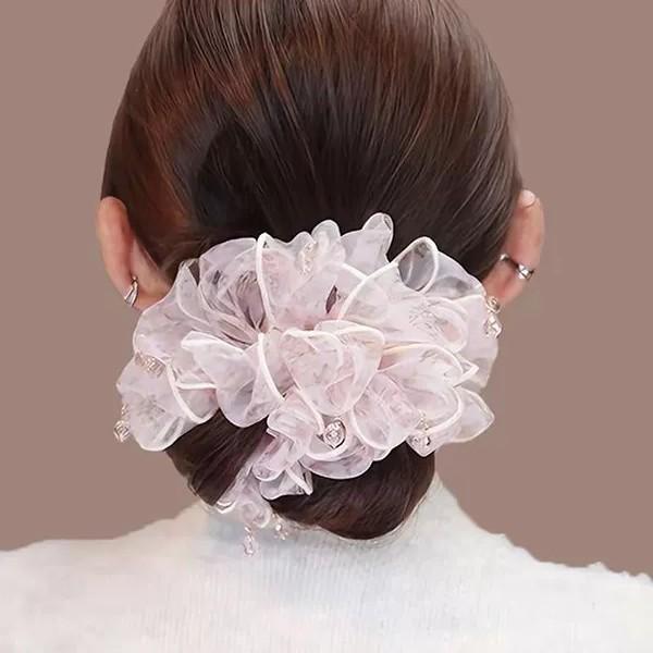 Spring Fairy Beaded Mesh Hair Tie 2026 - High-End Korean Style for Bun Hairstyles