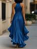 Elegant Satin V-Neck Sleeveless Ruffle Dress for Women