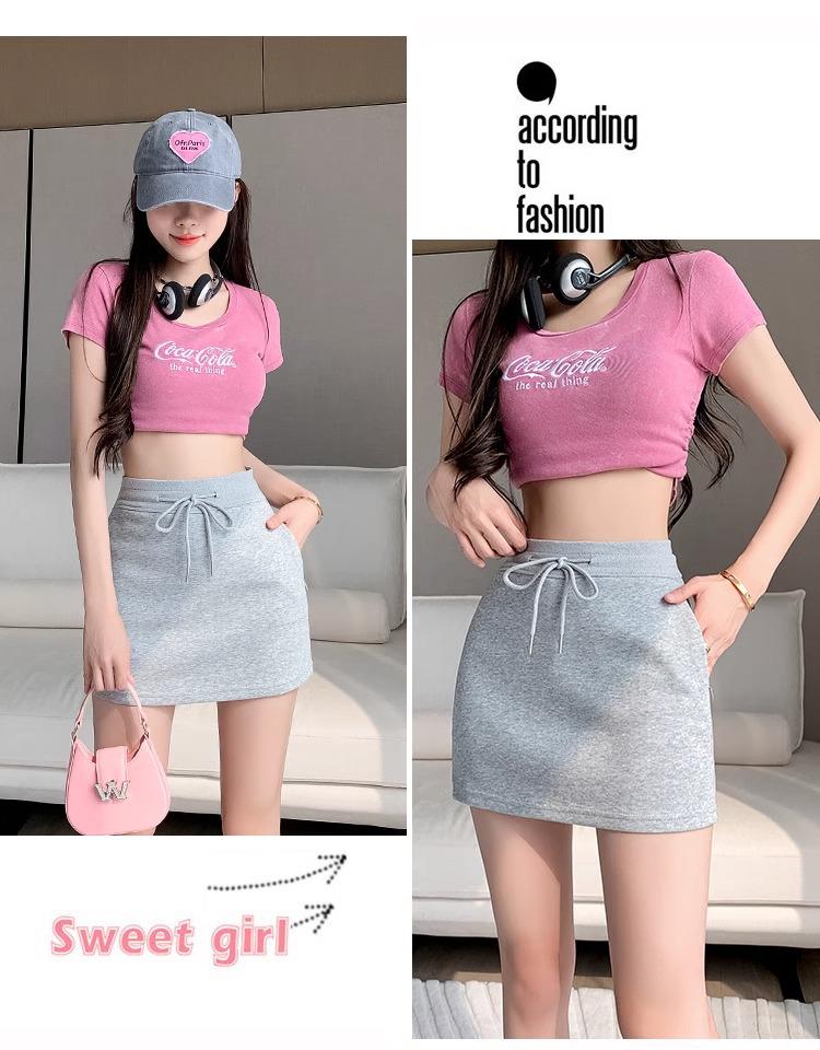 Women's Gray High-Waist Sporty Mini Skirt with Built-In Shorts - Spring/Summer A-Line Petite Skirt