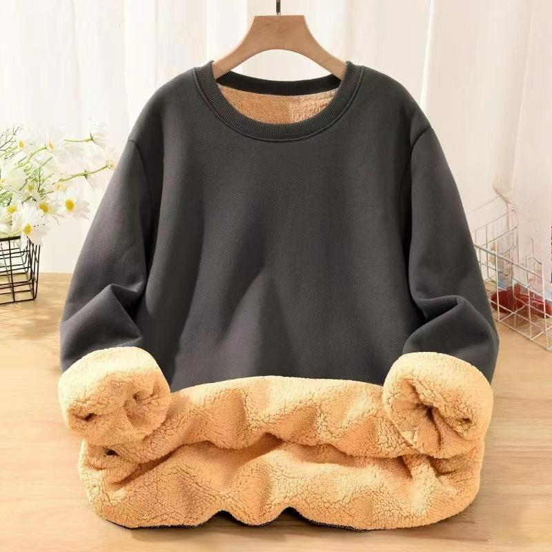 Autumn and Winter Men's Solid Color Round Neck Lamb Fleece Warm Casual Sweater Men's Jacket