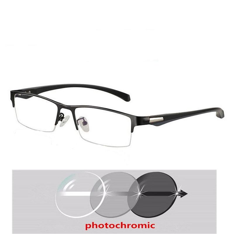 

Half Rim Chameleon Myopia Glasses Men Vintage Semi-Rimless Square Photochromic Prescription Spectacle Male -0.5 -0.75 To -6.0 0