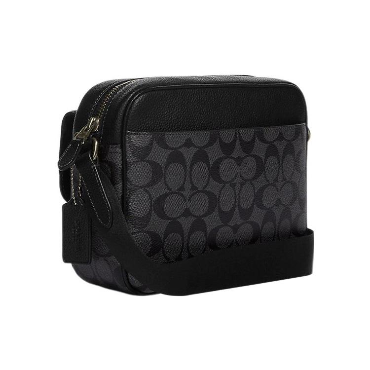New COACH Hudson Coated Canvas With Natural Pebbled Leather Shoulder Bag Crossbody Bag Medium Size Men's Black CB846-QBMI5