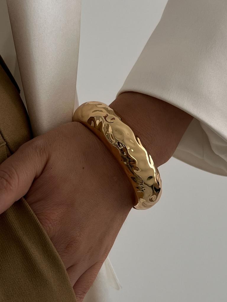 SHIXIN Hip Hop Smooth Gold Color Open Spring Bangles for Women Irregular Geometry Wide Cuff Bracelet Luxury Jewelry Unisex Men