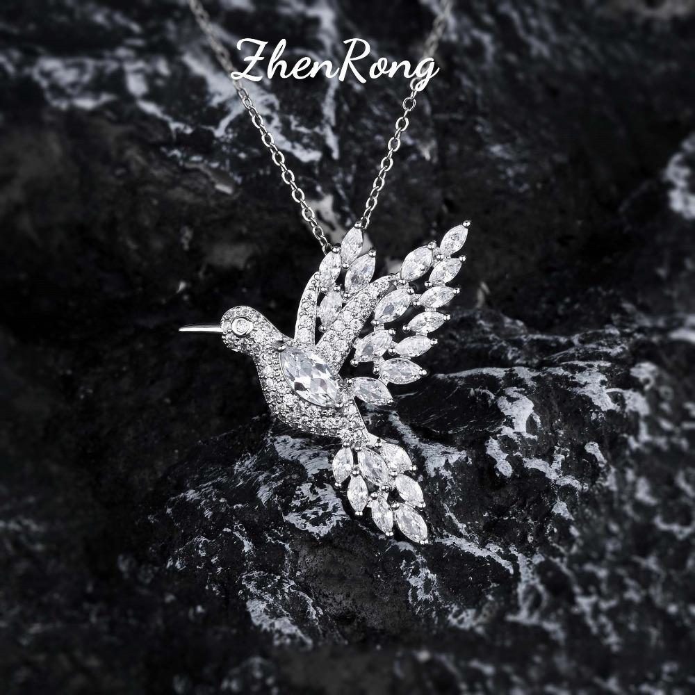 Elegant Diamond Hummingbird Necklace Women Sparkling Bird Pendant Exquisite Handmade Jewelry